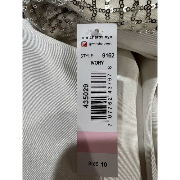 NWT R&M Richards White Short Sleeve Sequin Satin Bow Hi Low Formal Dress Gown 10 - Picture 7 of 10